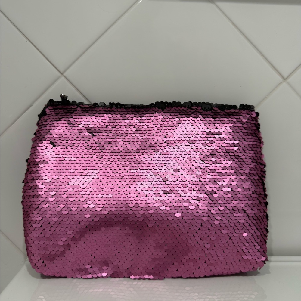 Reversible Sequin Clutch Bag - Black and Pink - Picture 3 of 4